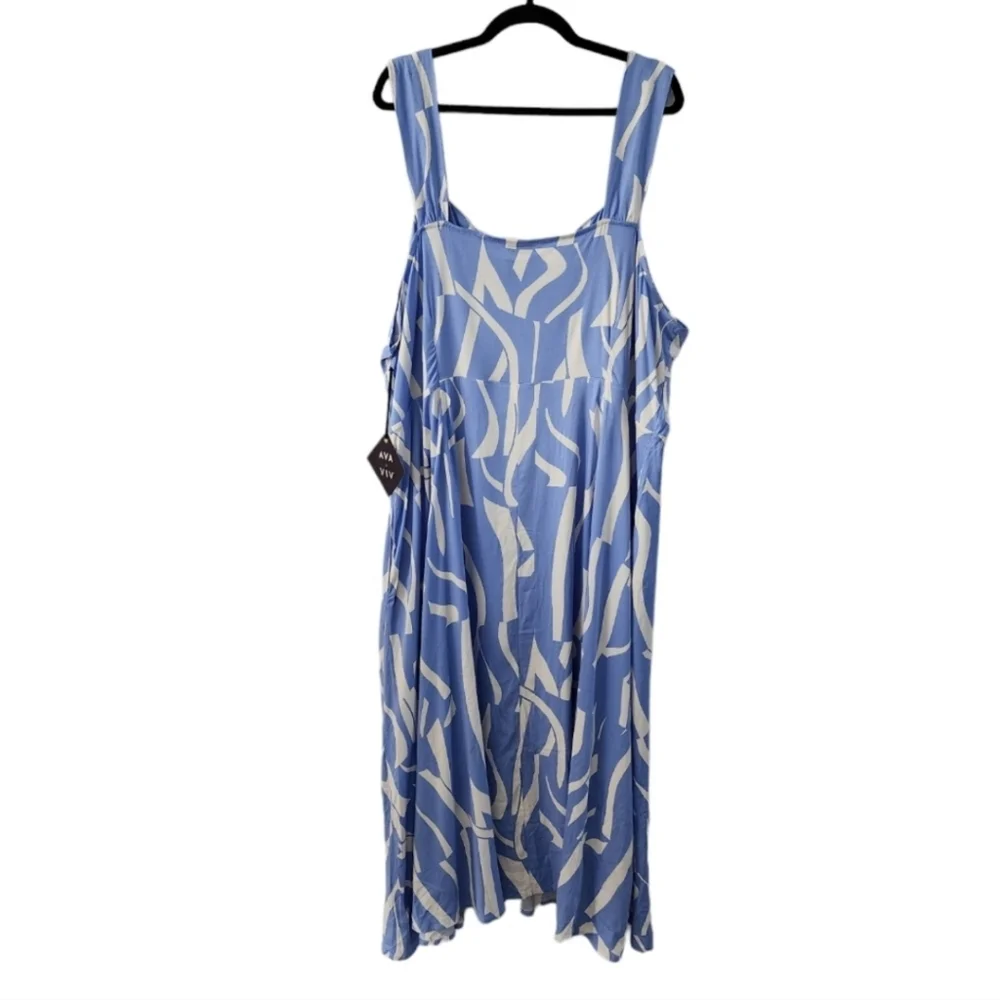 Ava & Viv Plus Size Button Light Blue And White Stretchy Midi Dress. Size XXL - Picture 5 of 8